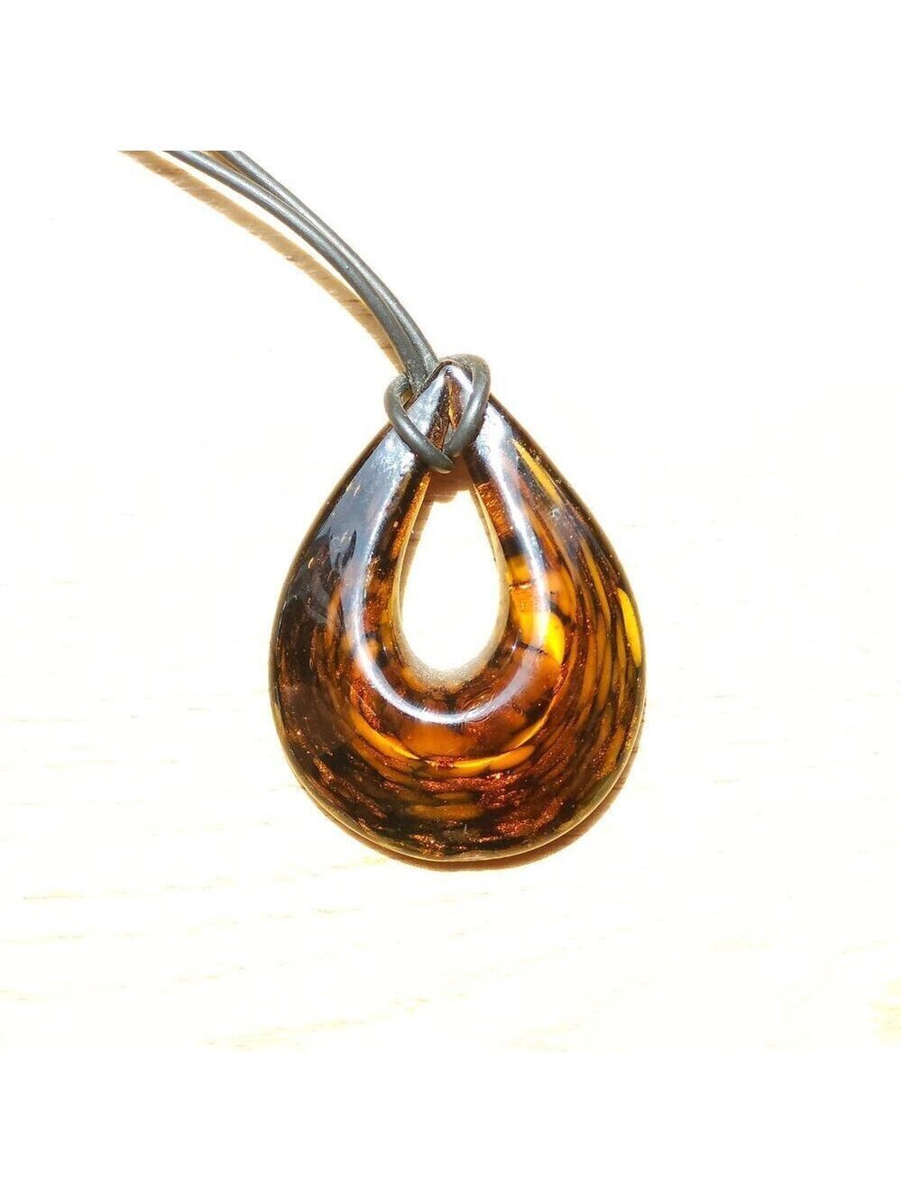 LOVELY AMBER TEARDROP PENDANT Necklace ON Plastic Rope Chain